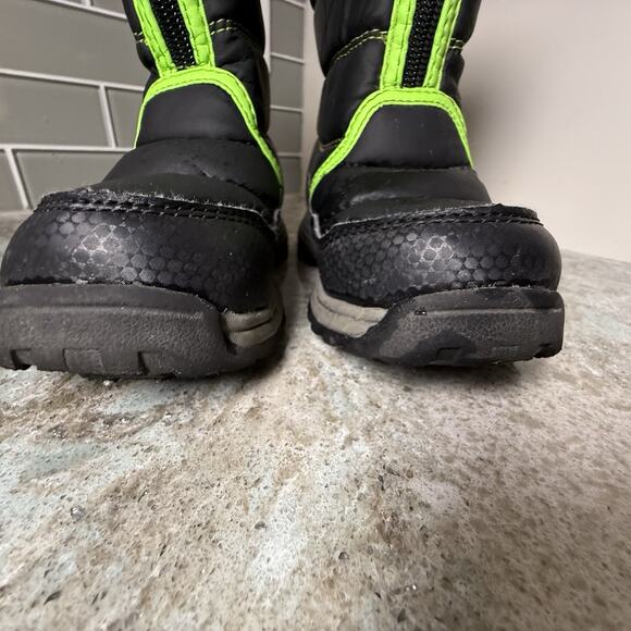 Wonder Nation Kids Snow Boots 10 Zip Up Fleece Water Resistant Black‎ Neon Green - Picture 3 of 10